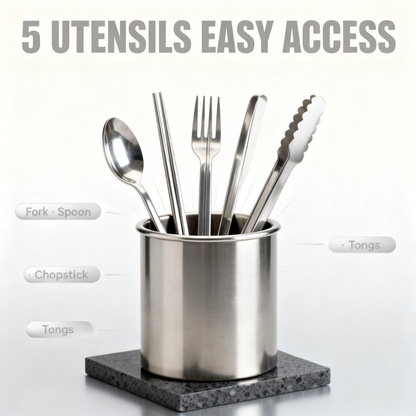 🍴 Timeless Kitchen Elegance — Premium Stainless Steel Utensil Holder Designed for Organized Culinary Spaces