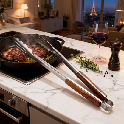 🔥 Crafted Culinary Moments — Premium Wooden Handle Kitchen Tongs Designed for Precision Cooking