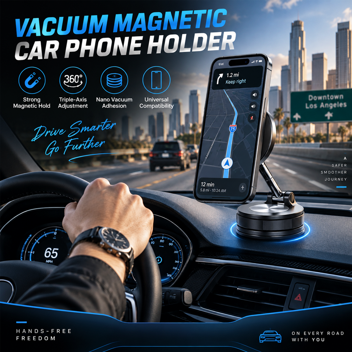 📱360° Vacuum Magnetic Phone Mount – Adjustable Phone Holder for Car, Desk & Home