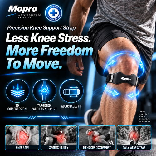 MoproPrecision Knee Support Strap – 2026 Upgraded Patella Support Band  Adjustable, Non-Slip, Shock-Absorbing & Breathable Knee Support for Running, Cycling & Fitness