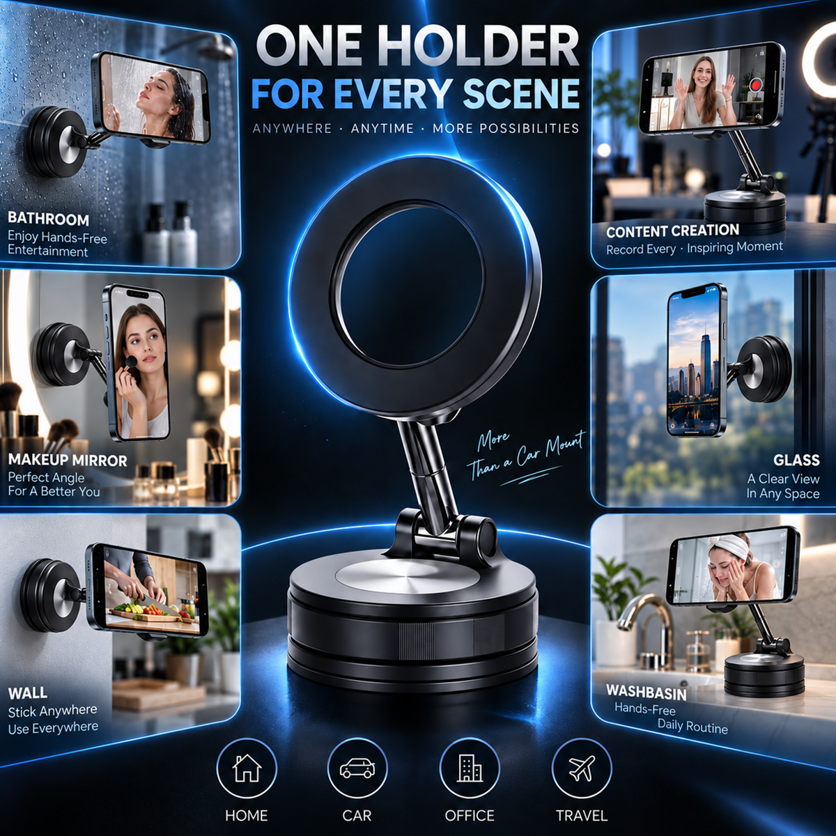 📱360° Vacuum Magnetic Phone Mount – Adjustable Phone Holder for Car, Desk & Home