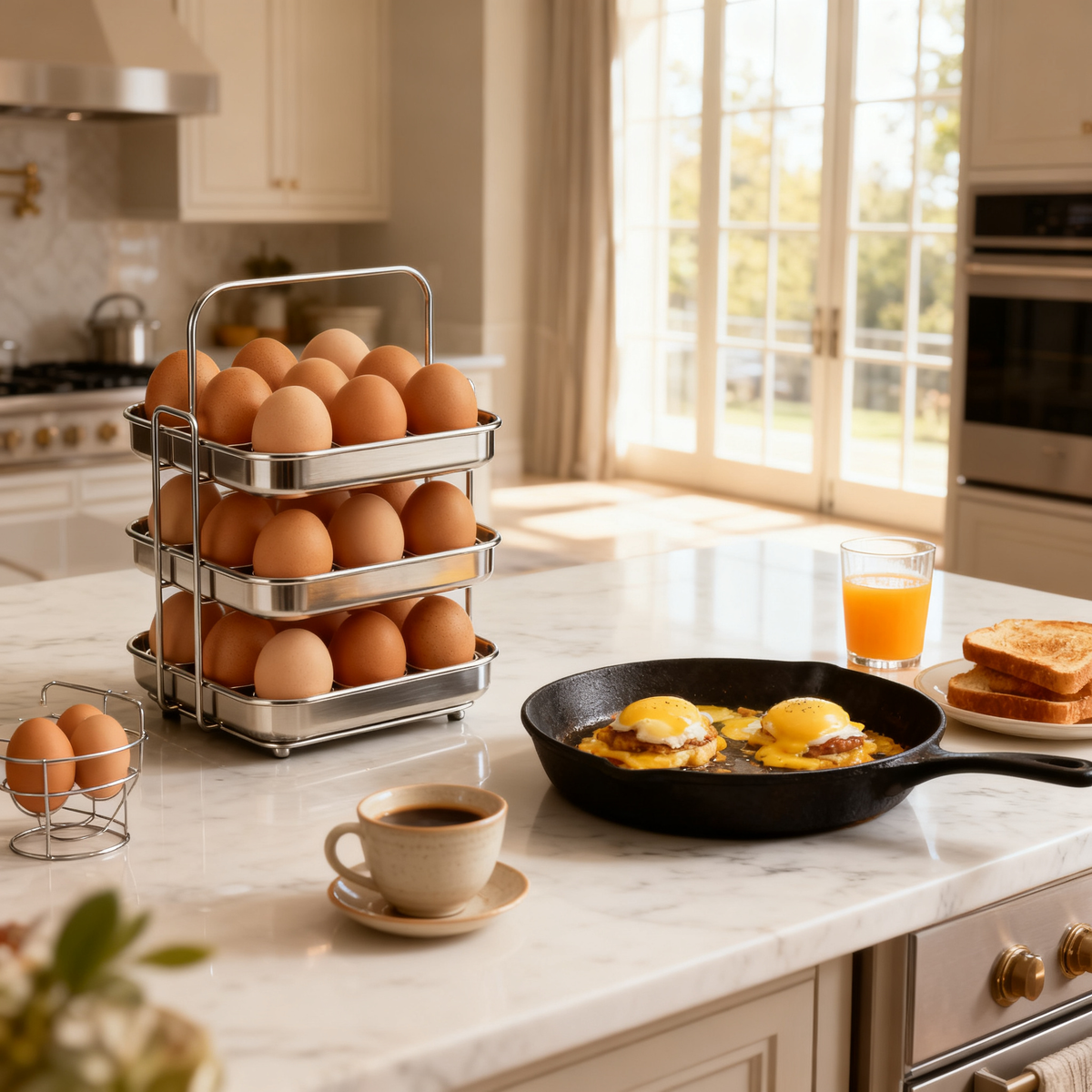 🥚 3-Tier Stainless Steel Egg Holder — Space Saving Kitchen Storage Rack For Fresh Eggs