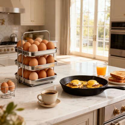 🥚 3-Tier Stainless Steel Egg Holder — Space Saving Kitchen Storage Rack For Fresh Eggs