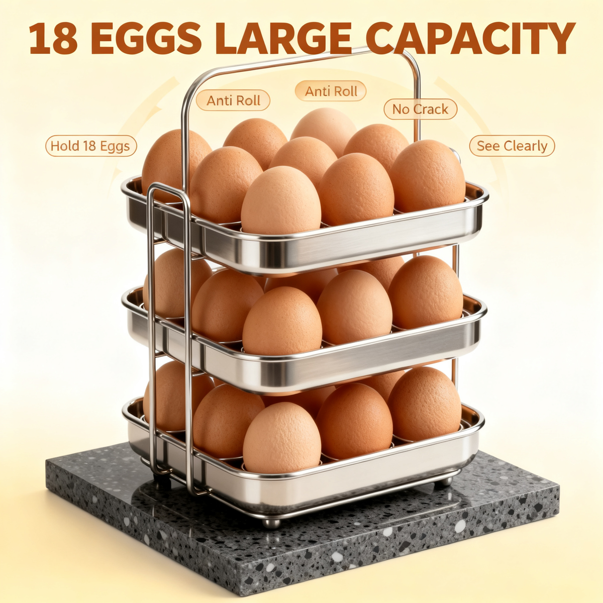 🥚 3-Tier Stainless Steel Egg Holder — Space Saving Kitchen Storage Rack For Fresh Eggs