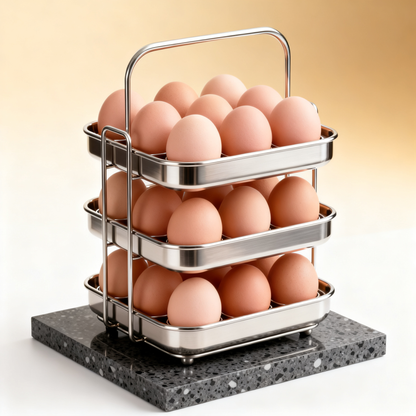 🥚 3-Tier Stainless Steel Egg Holder — Space Saving Kitchen Storage Rack For Fresh Eggs