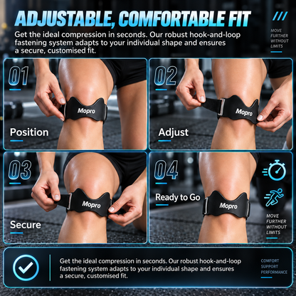 MoproPrecision Knee Support Strap – 2026 Upgraded Patella Support Band  Adjustable, Non-Slip, Shock-Absorbing & Breathable Knee Support for Running, Cycling & Fitness