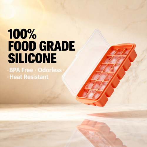 Smart Silicone Ice Cube Tray with Lid Leakproof Freezer Storage Mold for Ice, Baby Food, Meal Prep & More