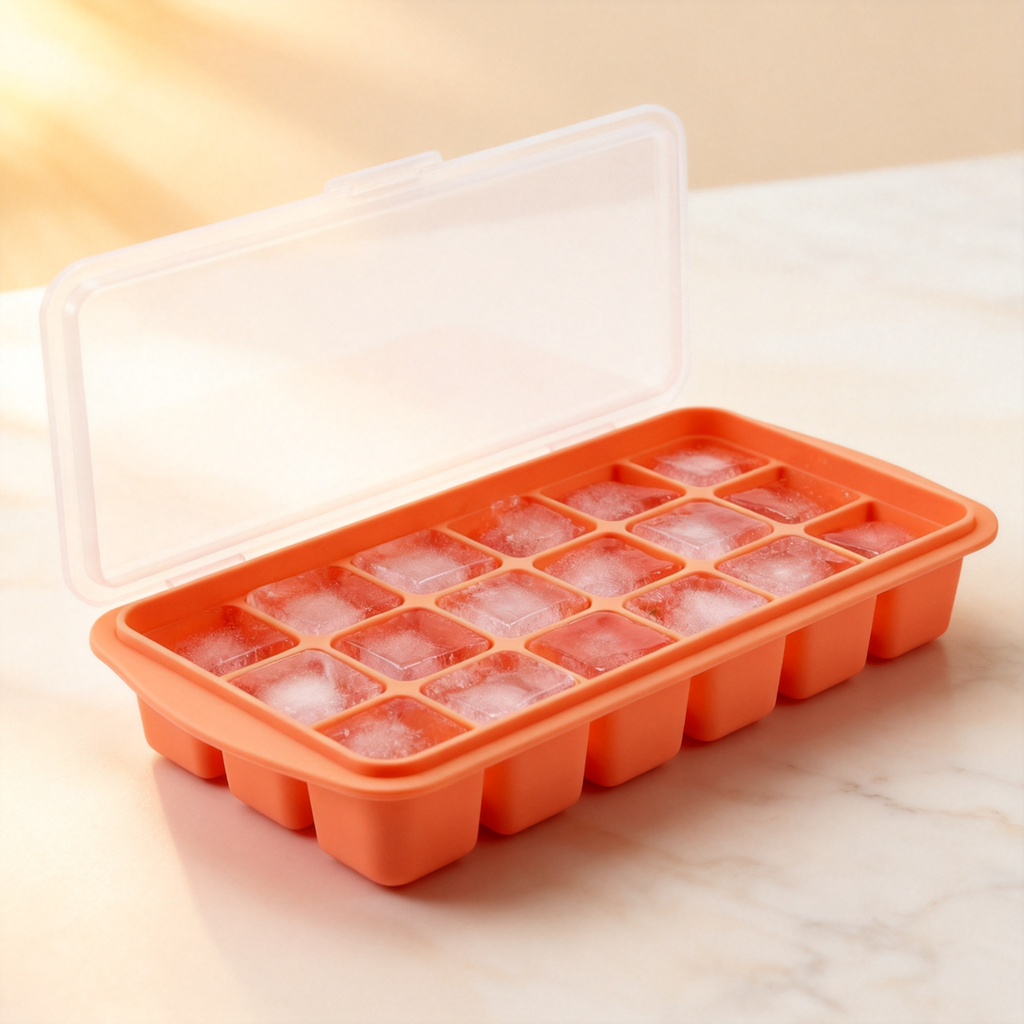 Smart Silicone Ice Cube Tray with Lid Leakproof Freezer Storage Mold for Ice, Baby Food, Meal Prep & More