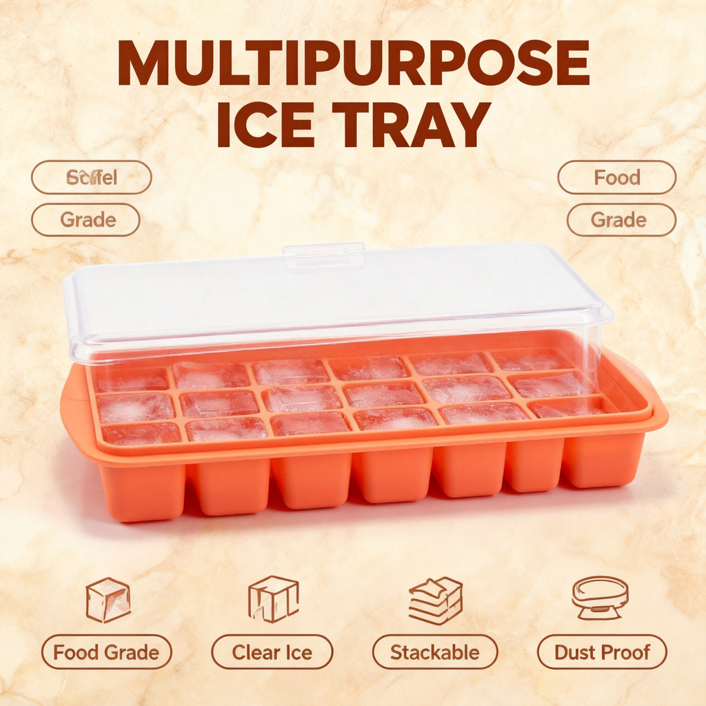 Smart Silicone Ice Cube Tray with Lid Leakproof Freezer Storage Mold for Ice, Baby Food, Meal Prep & More
