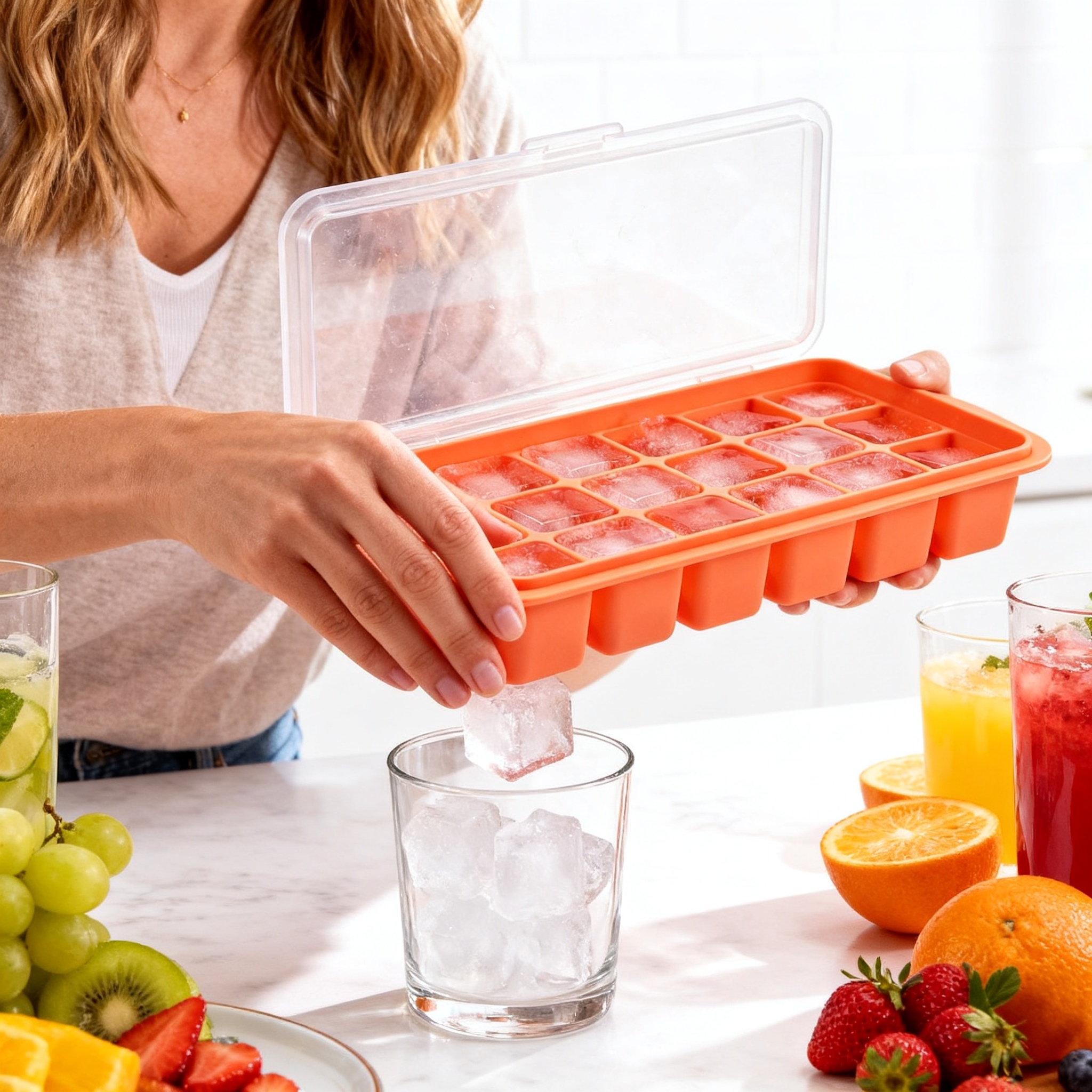 Smart Silicone Ice Cube Tray with Lid Leakproof Freezer Storage Mold for Ice, Baby Food, Meal Prep & More