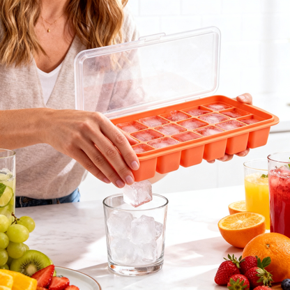 Smart Silicone Ice Cube Tray with Lid Leakproof Freezer Storage Mold for Ice, Baby Food, Meal Prep & More