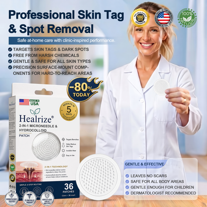 【 💎Last Day Promotion 70% OFF💎】🇺🇸𝐇𝐞𝒂𝒍𝗿𝗶𝙯𝙚®2-in-1 Microneedle & Hydrocolloid Patch| Removes Raised Moles, Acne, Flat Warts & Skin Tags | Helps Improve Wrinkles, Scars & Blemishes | Invisible Patches for Face & Body