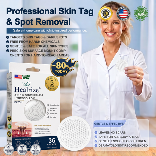 【 💎Last Day Promotion 70% OFF💎】🇺🇸𝐇𝐞𝒂𝒍𝗿𝗶𝙯𝙚®2-in-1 Microneedle & Hydrocolloid Patch| Removes Raised Moles, Acne, Flat Warts & Skin Tags | Helps Improve Wrinkles, Scars & Blemishes | Invisible Patches for Face & Body