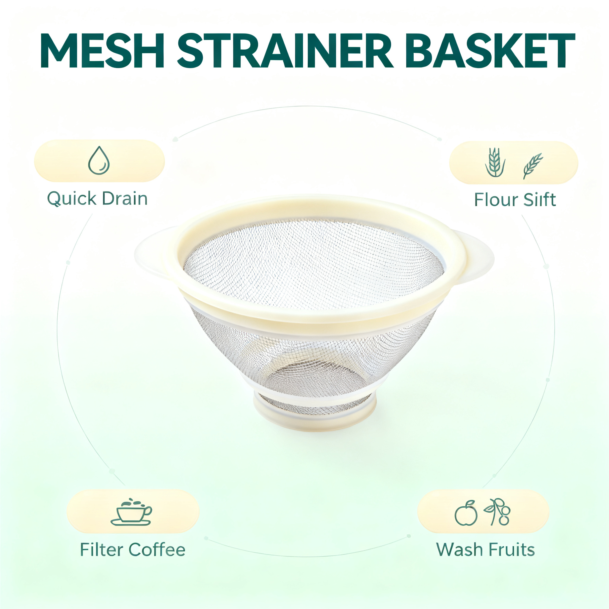 🍜 Multi-Purpose Stainless Steel Strainer Basket – Fine Mesh Filtering Tool for Easy Washing, Draining & Cooking Preparation