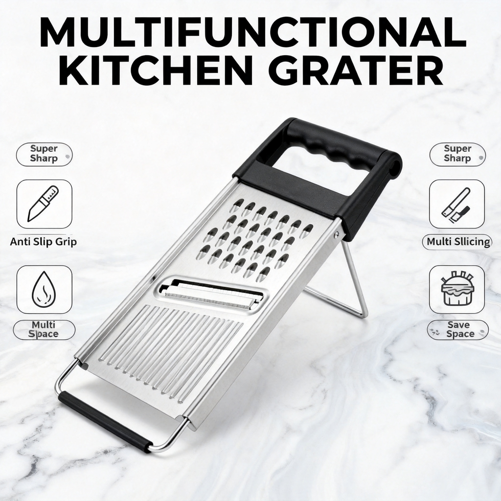 🧀 Multi-Function Stainless Steel Grater & Slicer – The Ultimate Kitchen Tool for Slicing, Shredding & Food Preparation