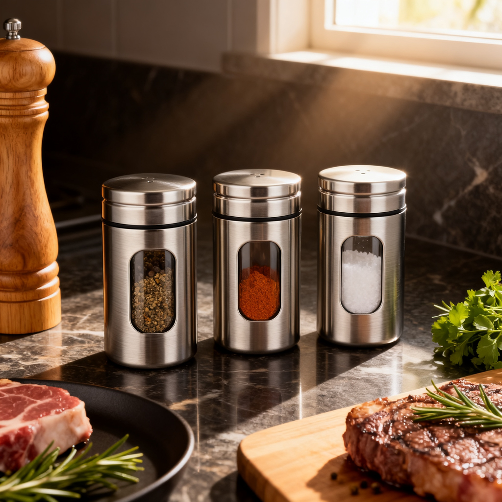 ✨ Stainless Steel Spice Jar Set – Keep Your Kitchen Organized & Your Ingredients Fresh 🧂